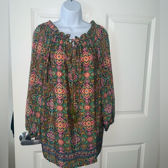NWOT Paani Flowy Boho Top with Elastic Sleeve - Picture 1 of 4
